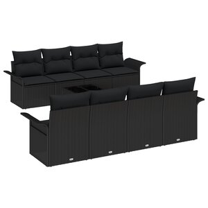 vidaXL Ensemble de canapé de jardin 9 pièces avec coussins noirs en poly rotin