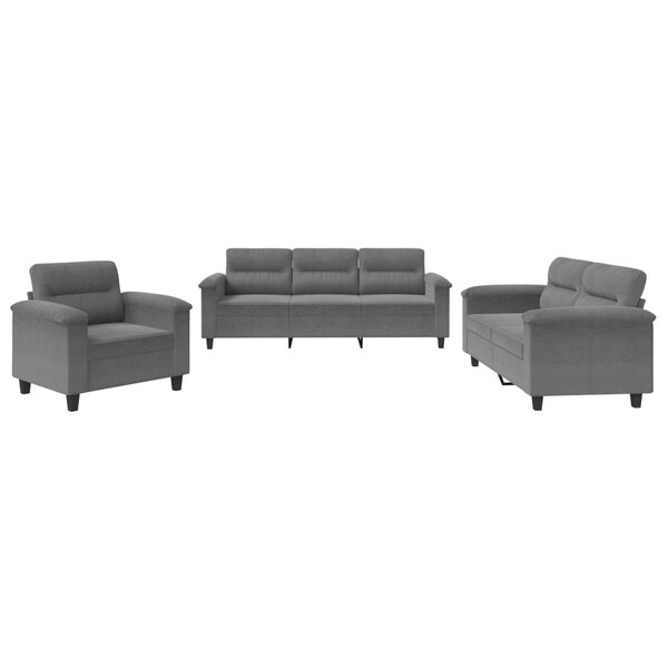 vidaXL Ensemble de canapés 3 Pièces coussins gris foncé tissu microfibre