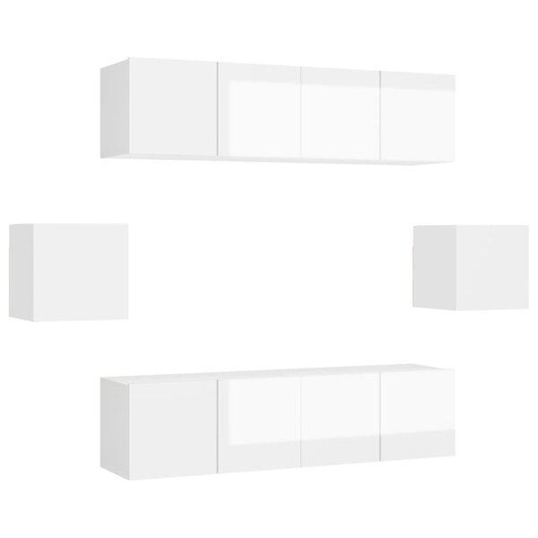 vidaXL Ensemble de meuble TV 6 Pièces Blanc brillant Bois d'ingénierie