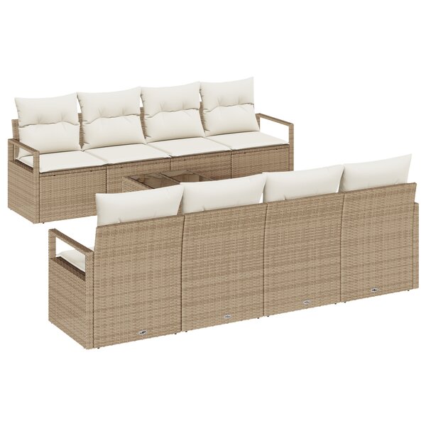 Ensemble de Canapé de Jardin 9 Pièces avec Coussins Beige en Rattan Poly