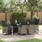 vidaXL Ensemble de salle à manger de jardin 7 pièces avec coussins en gris poly rattan