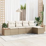 vidaXL Ensemble de canapé de jardin 5 pièces avec coussins beige en poly rotin