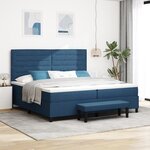 vidaXL Lit à ressort avec matelas et banc bleu 200x200 cm en tissu