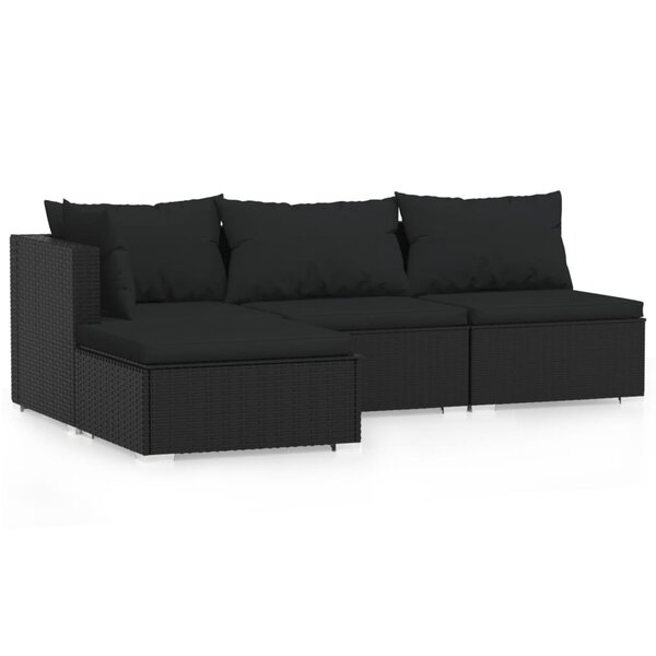 vidaXL Salon de jardin 4 Pièces avec coussins Noir Résine tressée