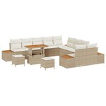 Ensemble de Canapé de Jardin de 13 Pièces avec Coussins Beige Poly Rattan Acacia