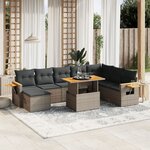 vidaXL Salon de jardin 9 Pièces avec coussins gris résine tressée