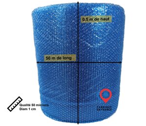 Film Bulle 0 5 x 50 m – 50 Microns  Bulles Ø10 mm – Rouleau de Protection Emballage   Fabriqué en France   Déménagement  Expédition  Anti-Choc