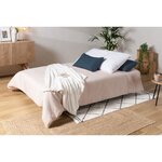 Banquette clic-clac 3 places tissu gris + Coussins déco bleu 193 cm