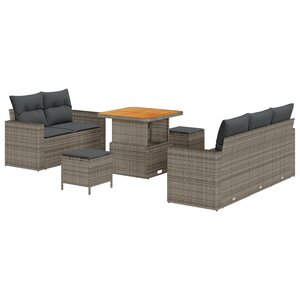 Ensemble de Canapés de Jardin 8 Pièces avec Coussins Rattan Poly Gris Acacia