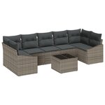 vidaXL Ensemble de Canapé de Jardin de 8 Pièces avec Coussins Gris Poly Rattan