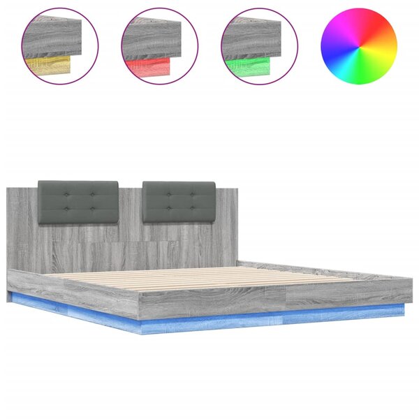 vidaXL Cadre de lit avec LED sans matelas sonoma gris 160x200 cm