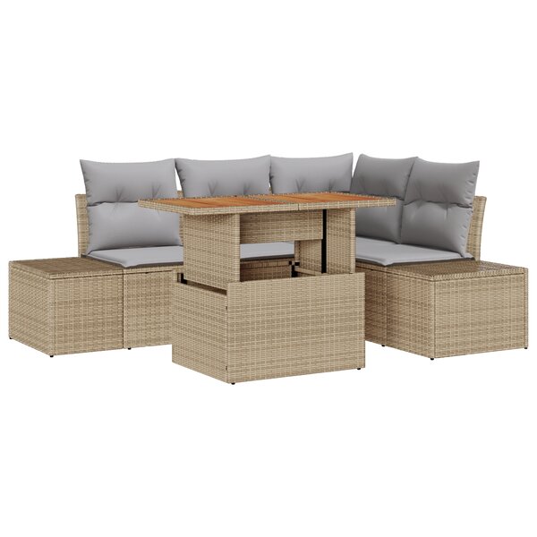 vidaXL Ensemble de salle à manger de jardin 5 pièces avec coussins - Poly Rattan Beige Acacia