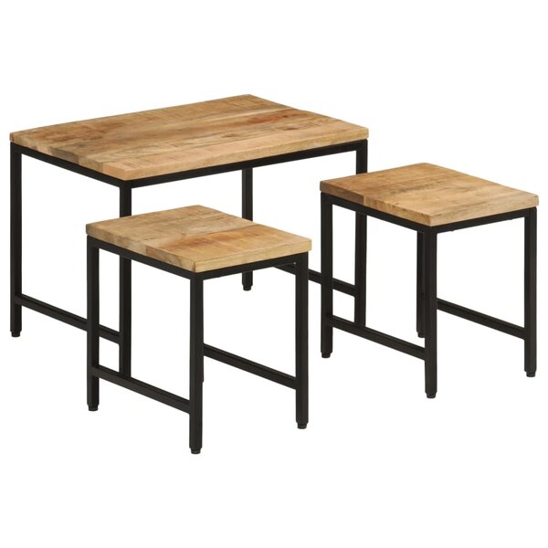 vidaXL Tables basses gigognes 3Pièces bois de manguier massif brut et fer