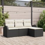 vidaXL Ensemble de Canapés de Jardin 4 pièces avec Coussins Noir Rattan Poly