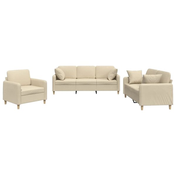 vidaXL Ensemble de canapés 3 Pièces avec coussins crème tissu