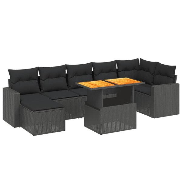 vidaXL Salon de jardin 8 Pièces avec coussins noir résine tressée