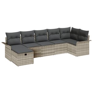 vidaXL Ensemble de canapé de jardin 7 pièces avec coussins Gris clair Rotin synthétique