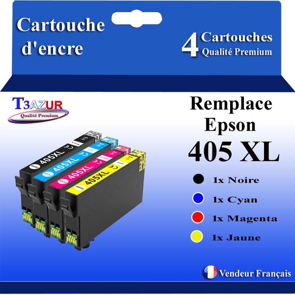 T3AZUR - 4x Cartouches compatibles avec Epson WorkForce Pro WF-7840DTWF (1Noire + 1Cyan + 1 Magenta + 1 Jaune)