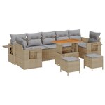 vidaXL Ensemble de Sofa de Jardin 10 Pièces avec Coussins Beige Poly Rotin Acacia