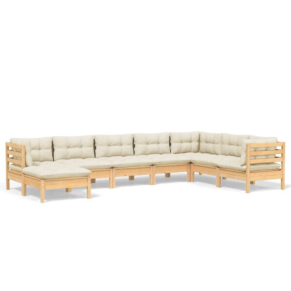 vidaXL Salon de jardin 8 Pièces avec coussins crème Bois de pin massif