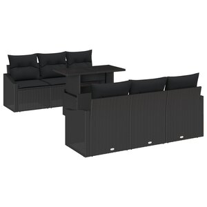 vidaXL Canapés de jardin 7 pièces noir avec coussins en poly rattan