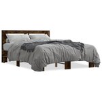 vidaXL Cadre de lit chêne fumé 135x190 cm bois d'ingénierie et métal