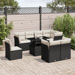vidaXL Salon de jardin 9 Pièces avec coussins noir résine tressée