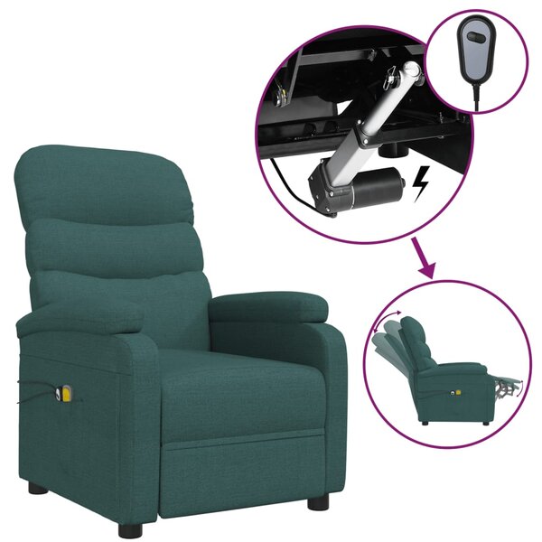 vidaXL Fauteuil électrique de massage Vert foncé Tissu