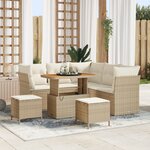 vidaXL Ensemble de Canapé de Jardin 8 Pièces avec Coussins en Rattan Poly Beige et Acacia