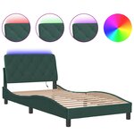 vidaXL Cadre de lit avec lumières LED vert foncé 100x200 cm velours