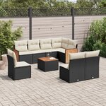 vidaXL Salon de jardin 9 Pièces avec coussins noir résine tressée