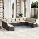 Ensemble de sofa de jardin de 10 pièces avec coussins noir poly rotin