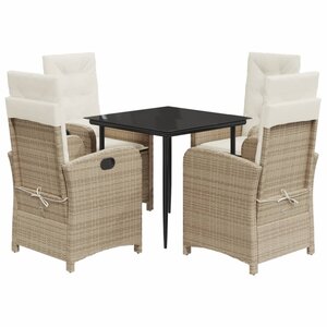 vidaXL Ensemble à manger de jardin avec coussins 5Pièces Beige poly rotin