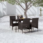 vidaXL Ensemble à manger de jardin avec coussins 5 Pièces Noir