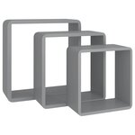vidaXL Étagères murales sous forme de cube 3 Pièces Gris MDF