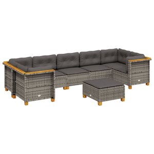 vidaXL Salon de jardin 8 Pièces avec coussins gris résine tressée