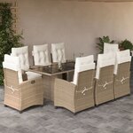 vidaXL Ensemble à manger de jardin et coussins 9 Pièces beige Poly rotin
