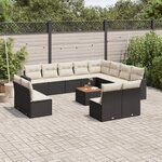 vidaXL Salon de jardin avec coussins 13 Pièces noir résine tressée