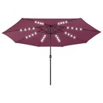 vidaXL Parasol de jardin avec lumières LED mât en métal rouge bordeaux