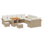 Ensemble de canapé de jardin 13 pièces avec coussins beige en poly rotin acacia