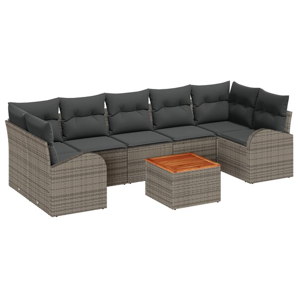 Set de canapé de jardin vidaXL 8 pièces avec coussins gris en rotin synthétique