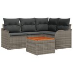 vidaXL Ensemble de Canapé de Jardin de 5 Pièces avec Coussins Gris  Rotin Synthétique et Acacia
