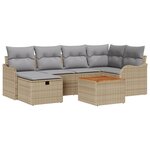 Ensemble de Canapé de Jardin de 7 Pièces avec Coussins Beige Poly Rattan