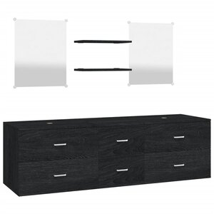 vidaXL Ensemble de meubles salle de bain 5 Pièces noir bois d'ingénierie
