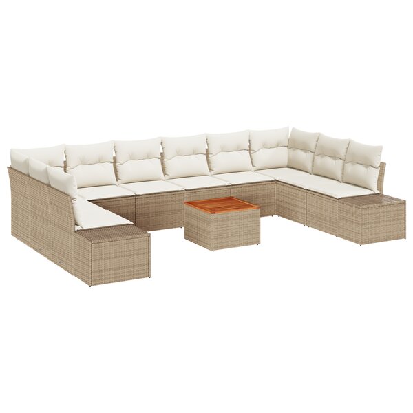 vidaXL Ensemble de 11 pièces de canapé de jardin avec coussins Beige Rotin Poly Acacia