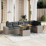 vidaXL Salon de jardin avec coussins 7 Pièces gris résine tressée