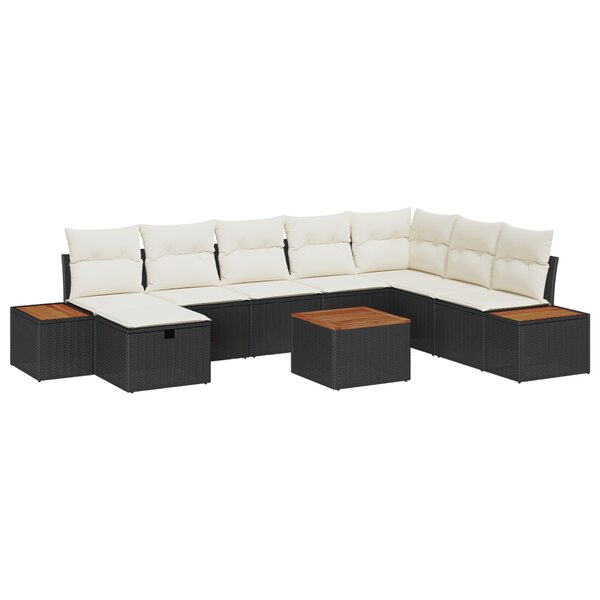 vidaXL Ensemble de canapé de jardin 9 pièces avec coussins noir en rotin synthétique