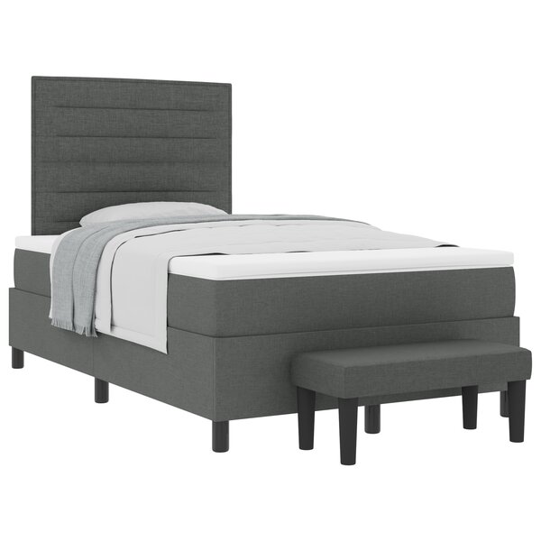 vidaXL Lit à ressorts avec matelas et banc gris foncé 120x200 cm en tissu