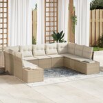 vidaXL Ensemble de Canapés de Jardin 9 Pièces avec Coussins Beige Rattan Poly