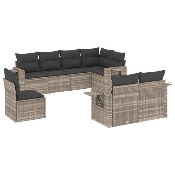 vidaXL Salon de jardin 8 Pièces avec coussins gris clair résine tressée